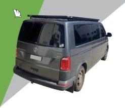 Wedgetail Platform Roof Rack (3000mm X 1450mm) For Volkswagen Transporter T6 Van LWB Low Roof (2015 Onwards) - Factory Point Mount 9 Wedgetail Platform Roof Rack (3000mm X 1450mm) For Volkswagen Transporter T6 Van LWB Low Roof (2015 Onwards) - Factory Point Mount -Roof Rack Shop back angled shot 4 plates blurred